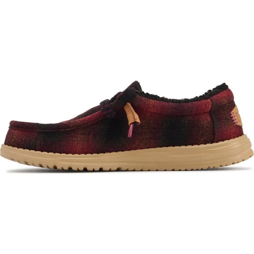 Hey Dude Men's Size 11 Wally Slip Cozy Plaid Red Plaid/Black Shoes NEW 2025
